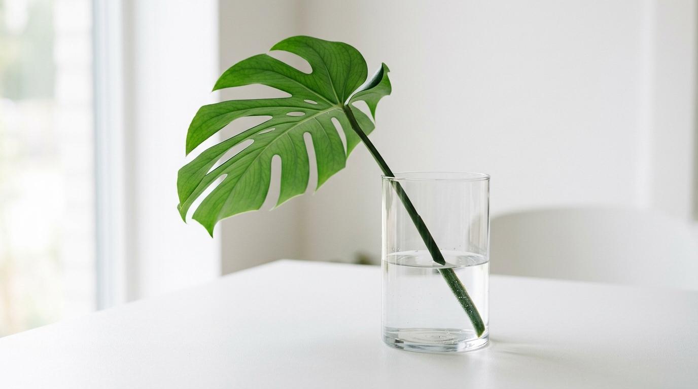 Green plant leaf in vase